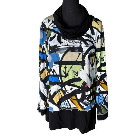 Dolcezza Tops - DOLCEZZA SIMPLY ART Long Sleeve Cowl Neck Top Art To Wear Studs Abstract Large